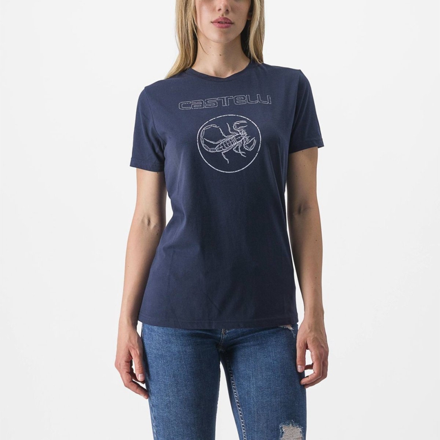 Femme Bleu Casual Castelli PEDALARE TEE - france  OYL-3607895