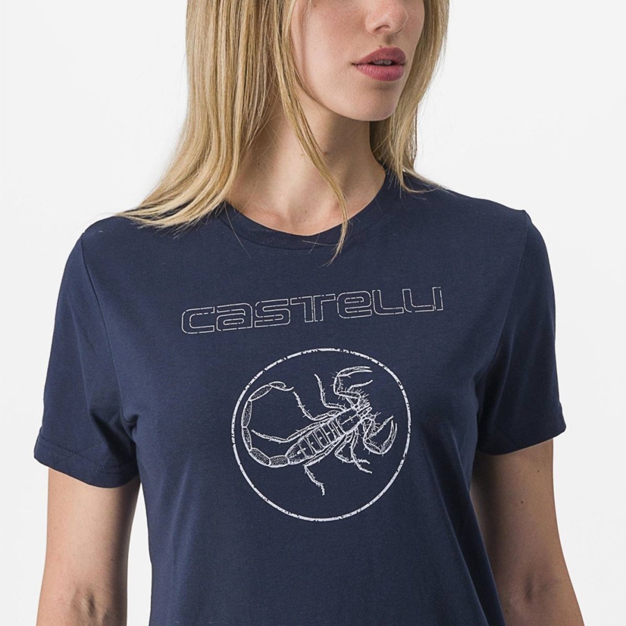 Femme Bleu Casual Castelli PEDALARE TEE - france  OYL-3607895