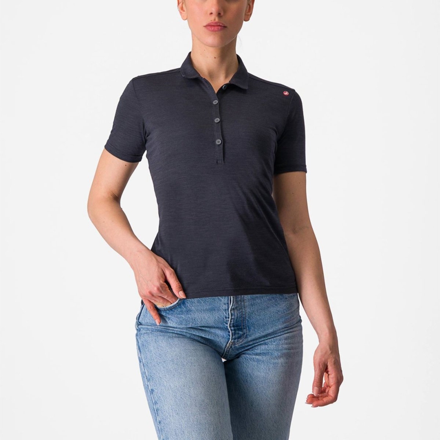 Femme Noir Casual Castelli MERINO W POLO - france  TBS-9278919