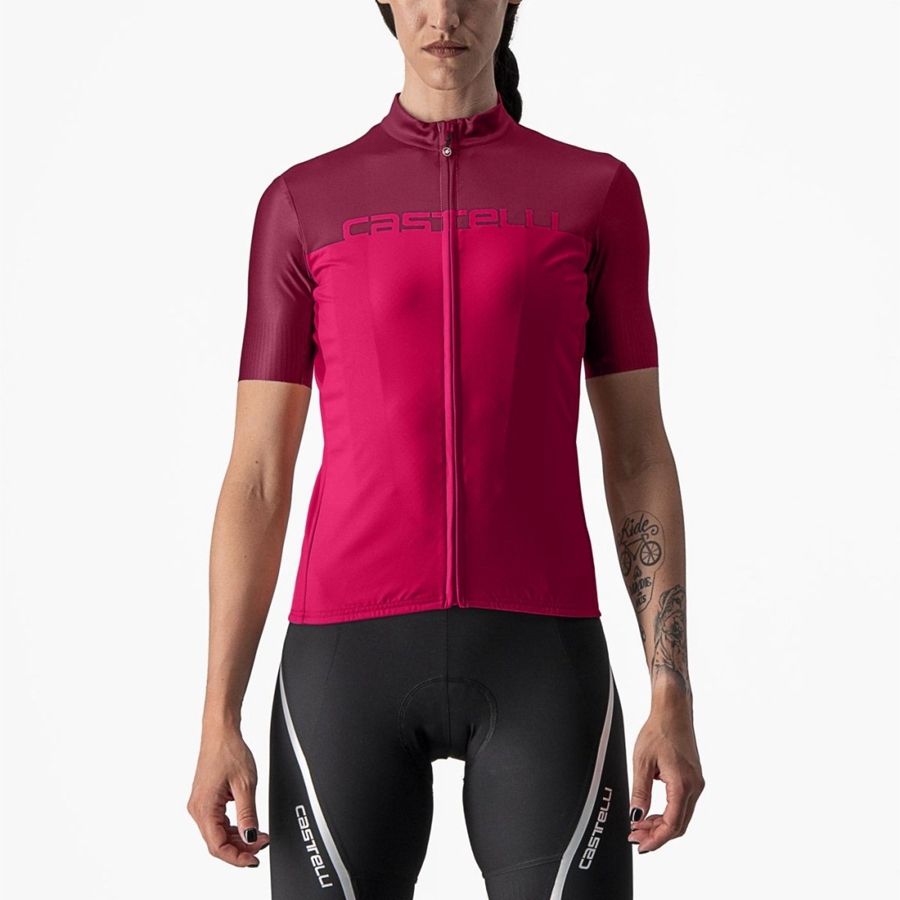 Femme Rouge Bordeaux Maillot Castelli VELOCISSIMA - france  MHU-0709449