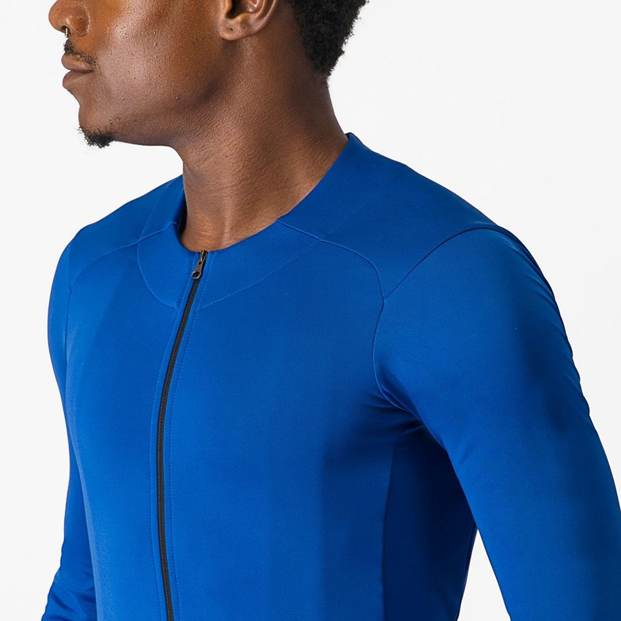 Homme Bleu Maillot Castelli FLY LS - france  SUK-7956729