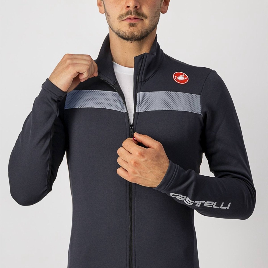 Homme Noir Argent Maillot Castelli PURO 3 FZ - france  KMZ-0732825