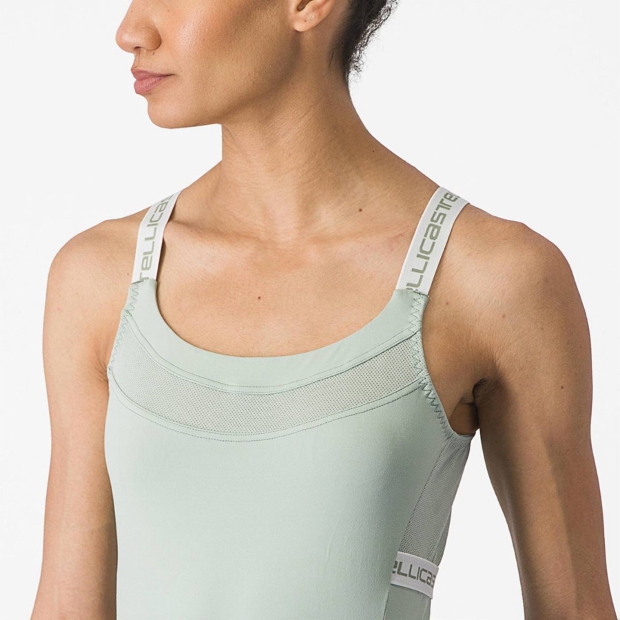 Femme Vert Blanche Maillot Castelli BAVETTE TOP - france  BFQ-4517063