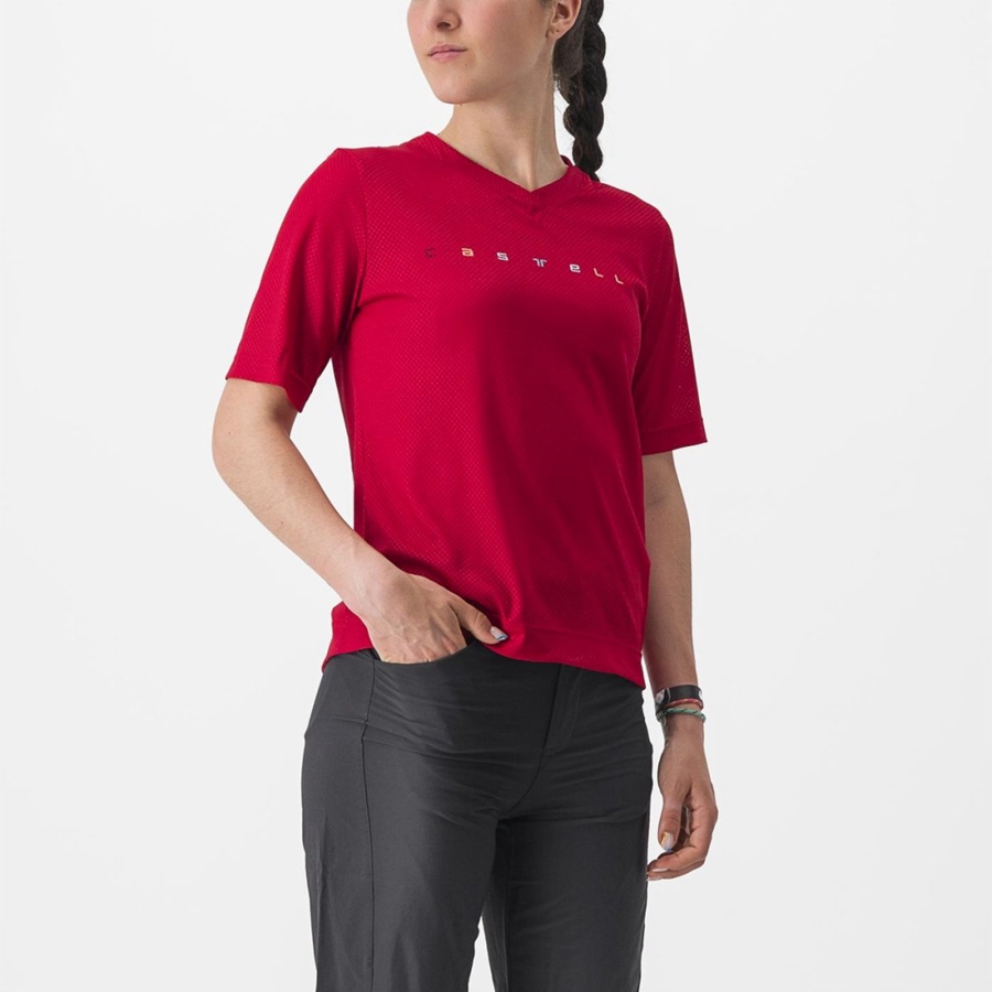 Femme Rouge Foncé Maillot Castelli TRAIL TECH 2 W TEE - france  TUO-6935359