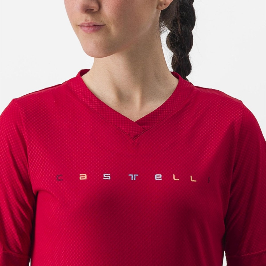 Femme Rouge Foncé Maillot Castelli TRAIL TECH 2 W TEE - france  TUO-6935359