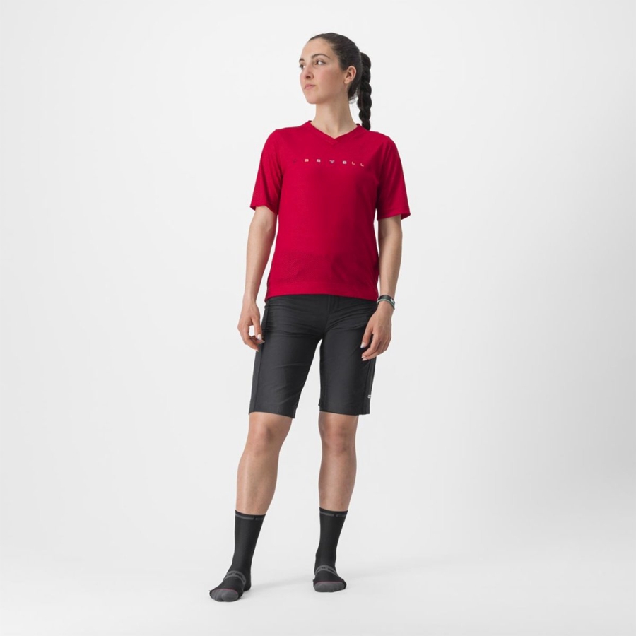 Femme Rouge Foncé Maillot Castelli TRAIL TECH 2 W TEE - france  TUO-6935359